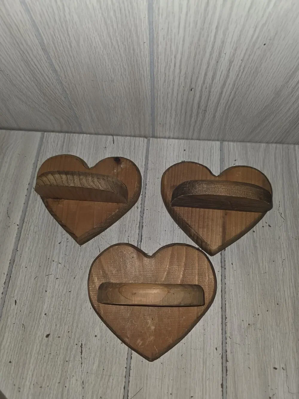 Vtg Wood Hand Made Heart Shaped Shelf Wall Decor Set Of 3 Cottagecore Heritage